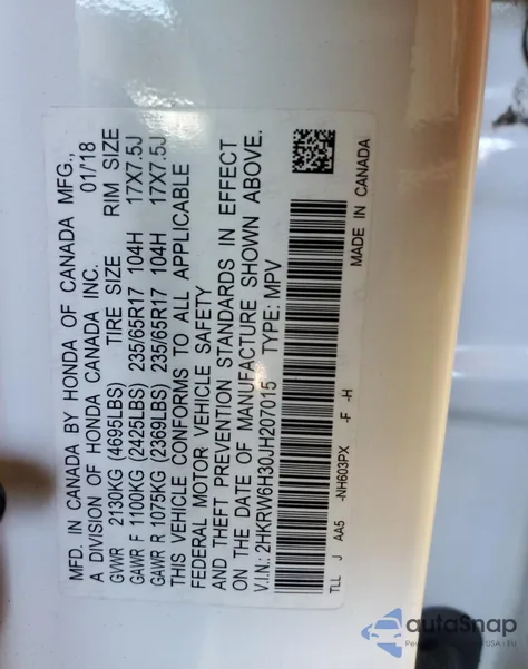 2018 Honda Cr-V Lx z USA, uszkodzony, nr VIN 2HKRW6H30JH207015